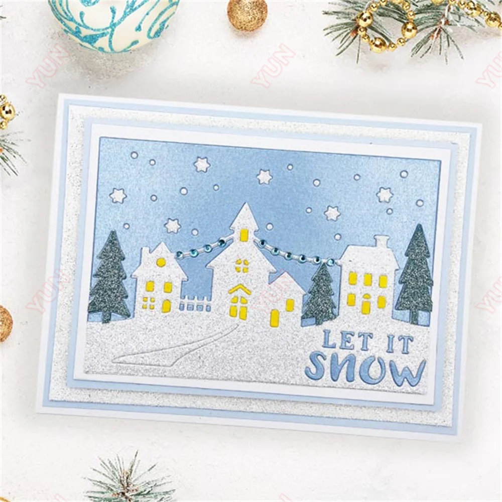 Merry Christmas Oh Little Town Silent Night Card Front Metal Cutting Dies Scrapbooking DIY Album Make Paper Card Embossing