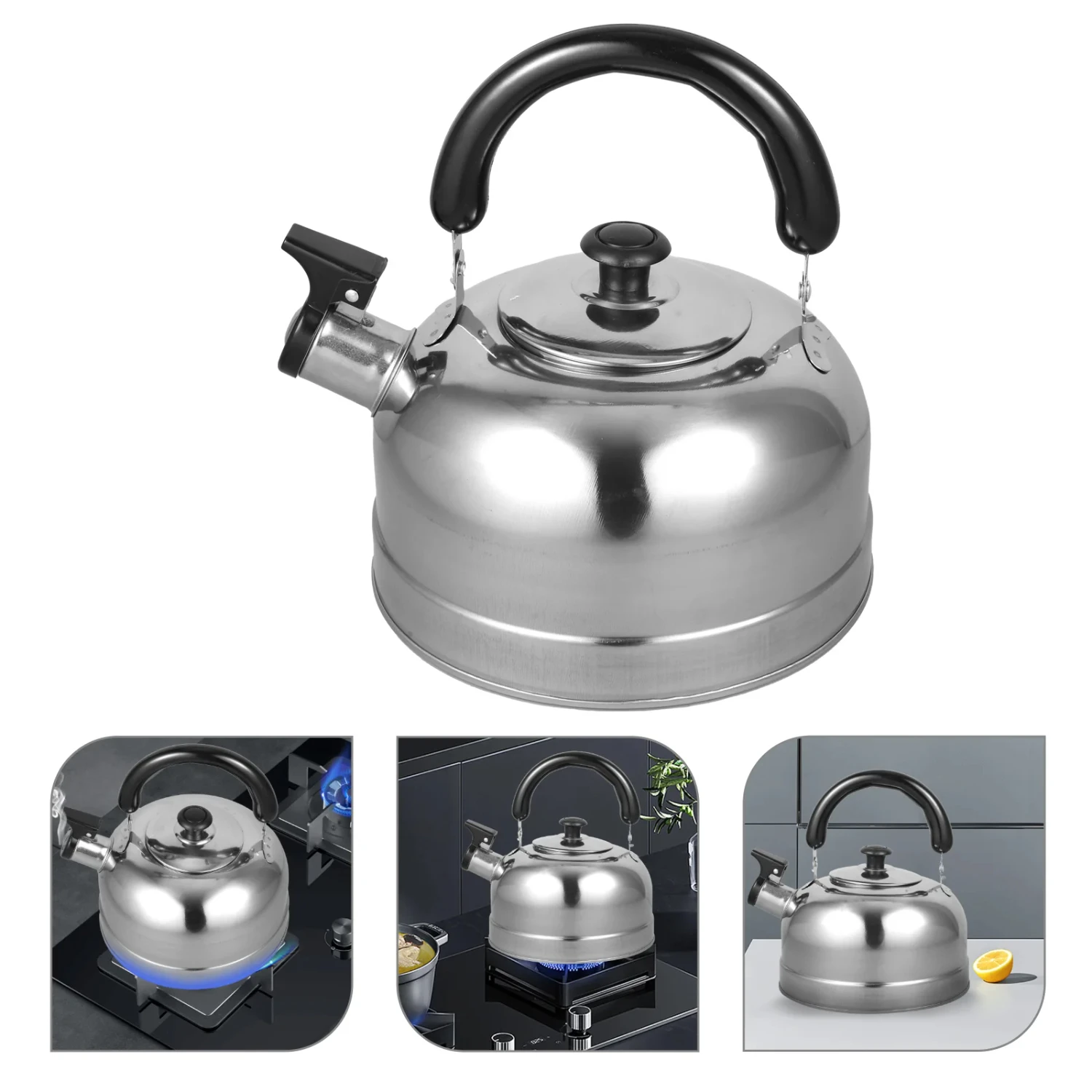 Stylish 2/3/4L Stainless Steel Flat Bottom Whistling Kettle for Gas Stove and Induction Cooker, Modern Water Kettle Teapot for K