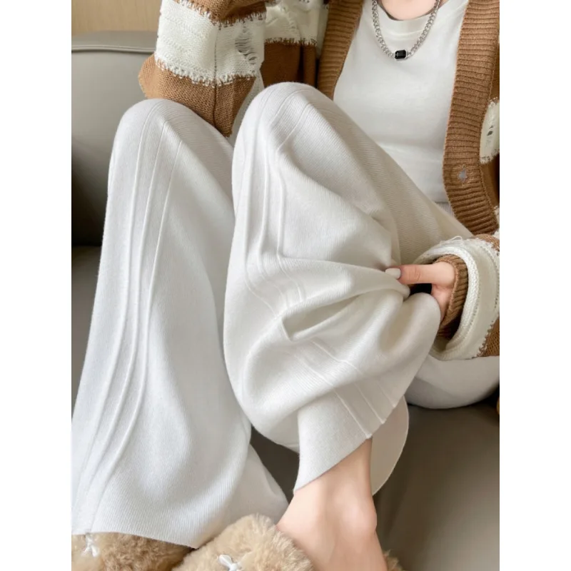 Women Long Pants Solid Fashion Spring Autumn High Elastic Waist Wide Leg Trousers Casual Sportswear Fitness Pants Trousers