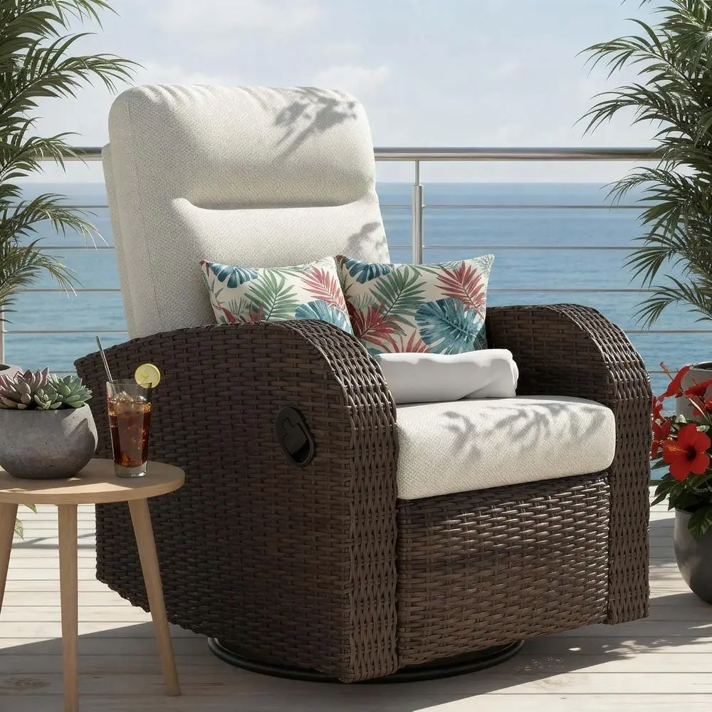

Weather-Resistant Wicker Outdoor Recliner with Adjustable Back and Footrest