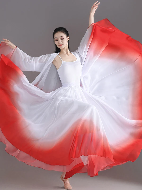 720 Degree Gradient Large Swinging Dance Skirt Classical Dance Skirt Chiffon Modern Dance Performance Costume Half-length Skirt