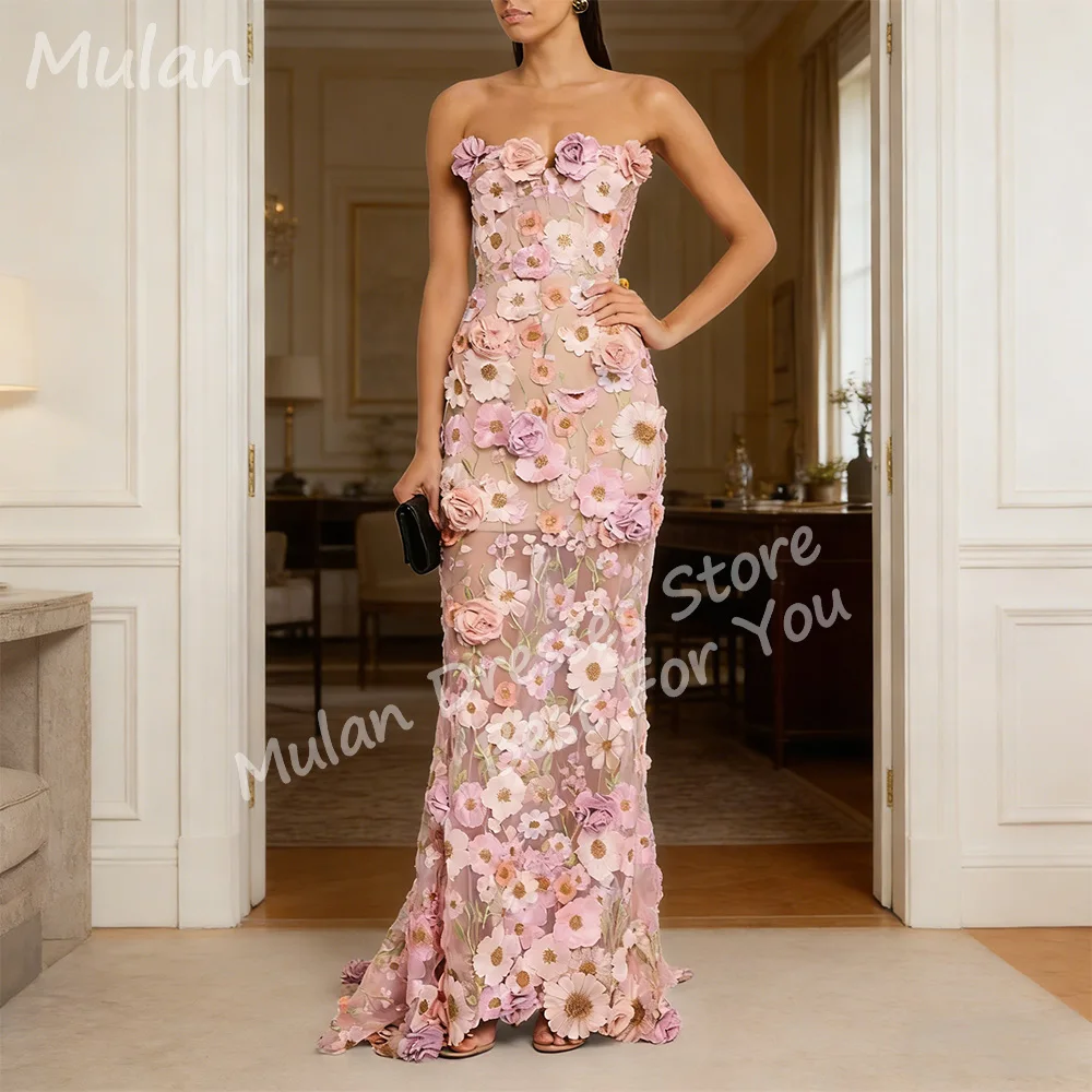 

Customized 3D Flowers Long Evening Dresses for Women Floor-Length Sweep Train Special Events Prom Party Wedding Dress 2026