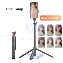 Wireless Bluetooth Selfie Stick 1.6M With Double Fill Light Foldable Tripod For iPhone Huawei Xiaomi Smartphone Action Cameras