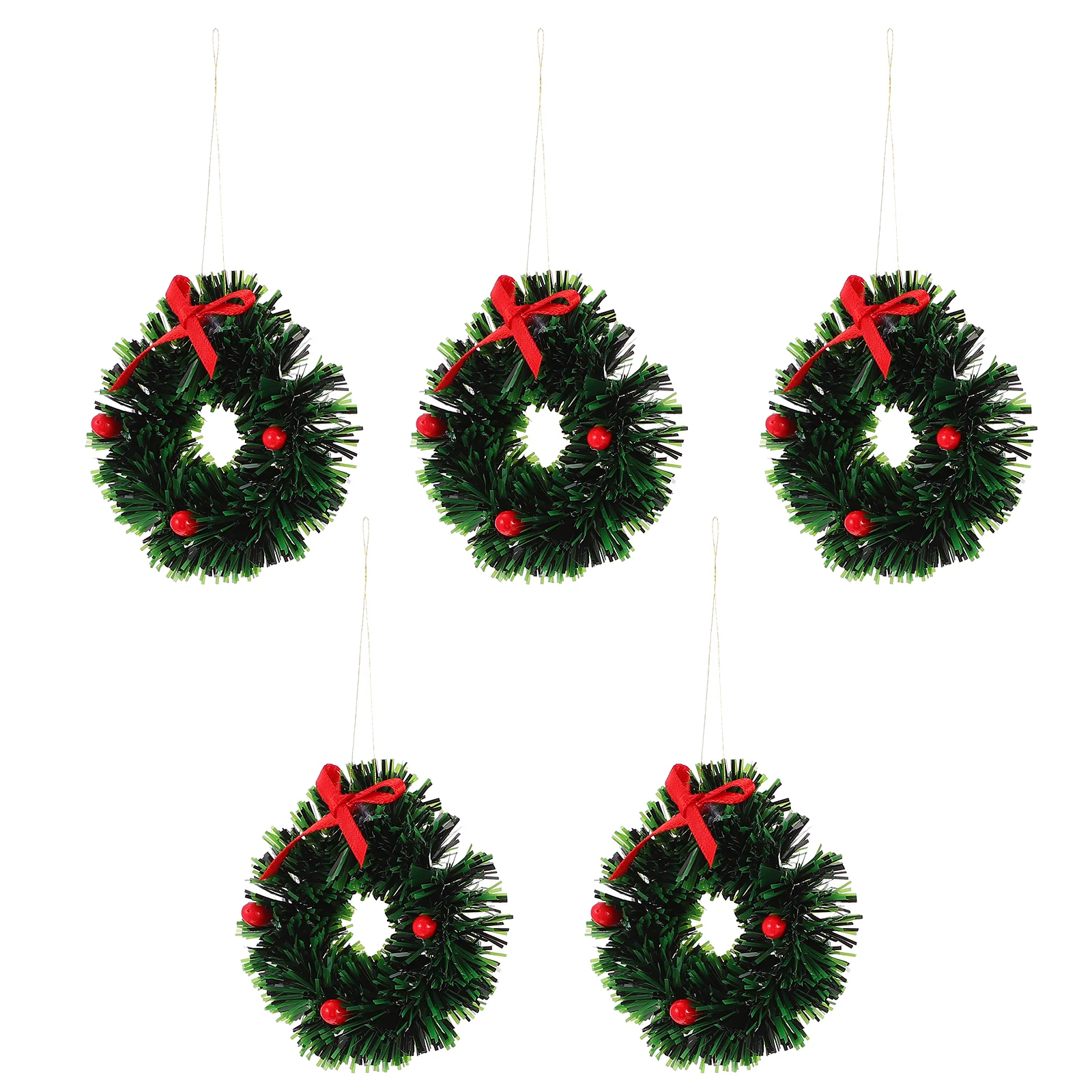 5 Pcs Christmas Wreath Miniature Ornaments Dollhouse Hanging Ｗreath Ｍiniature Crafts Plastic