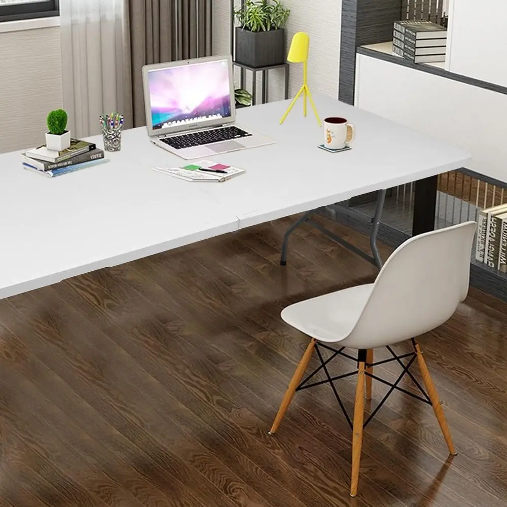 ポータブル5フィートプラスチック折りたたみテーブル、アウトドアダイニング、パーティー、キャンプ用、グラナイトホワイト