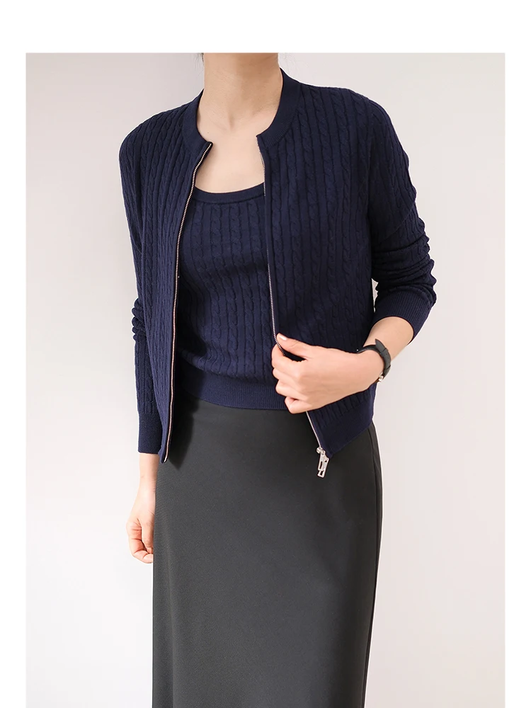 

High Quali Pure Wool 60S Precision Spun Open Cardigan Jaet Artistic Vest Set Stand Fit ort Length Zipper Closure