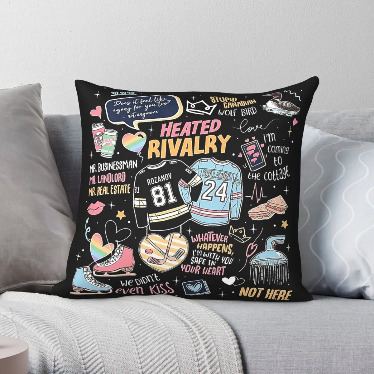 Heated Rivalry Romance Hollanov Square Pillowcase Polyester Linen Velvet Printed Zip Decorative Bed Cushion Cover