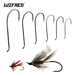 WIFREO 30pcs High Carbon Steel Fly Tying Hook Up-turned Eye 2X Long Shank Black Nickle Salmon/Steel Head Flies and Nymph Hook