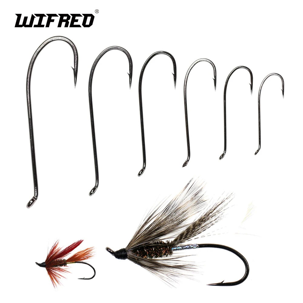 WIFREO 30pcs High Carbon Steel Fly Tying Hook Up-turned Eye 2X Long Shank Black Nickle Salmon/Steel Head Flies and Nymph Hook