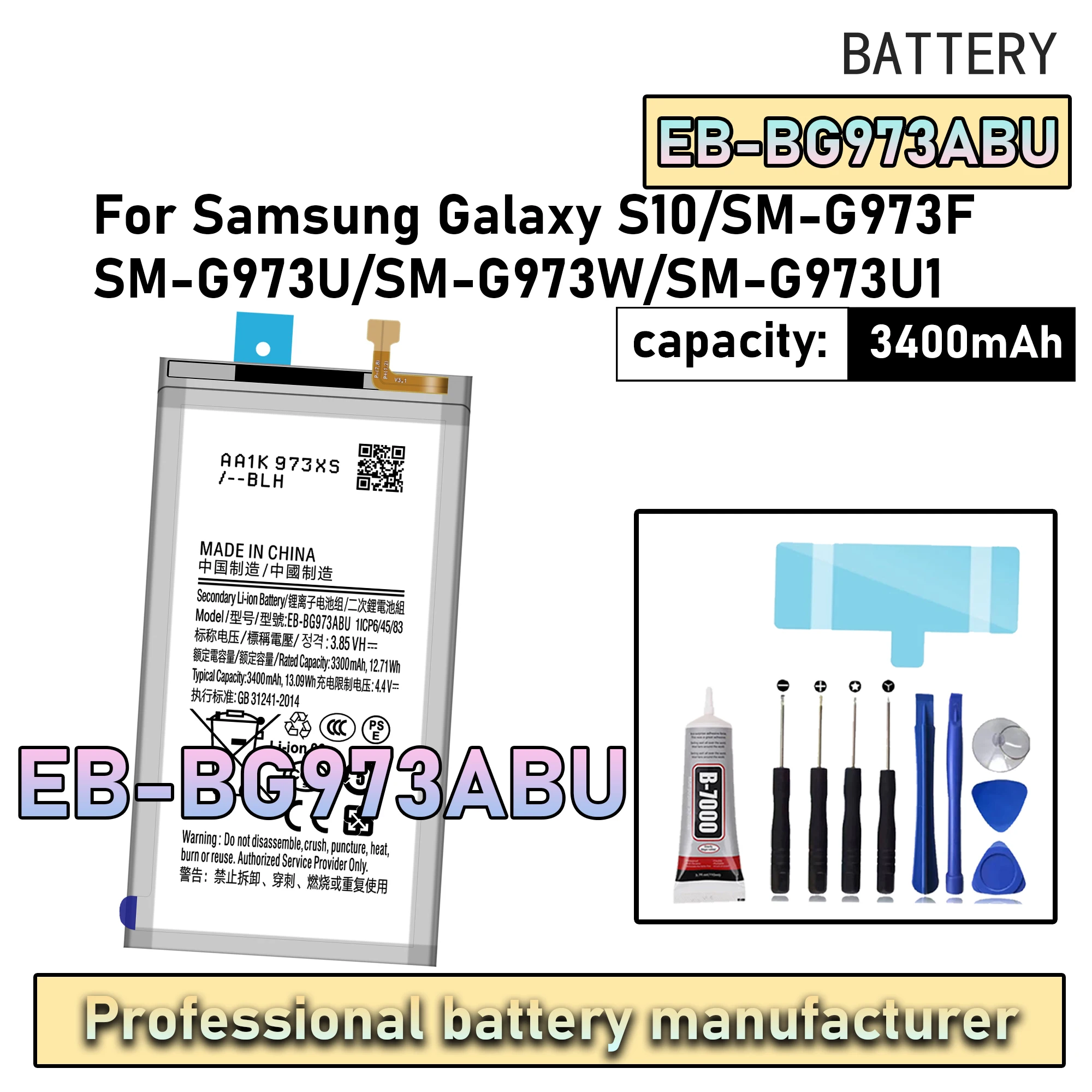 

100% New Zero Cycle EB-BG973ABU Battery For Samsung Galaxy S10/SM-G973F/SM-G973U Phone Replacement Bateria +Free Tools