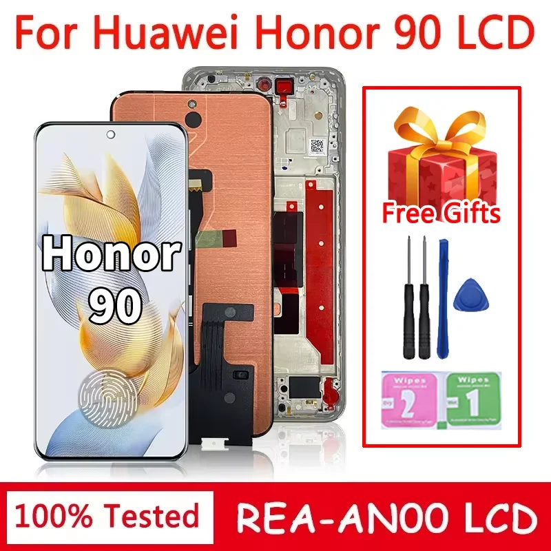 Pantalla LCD de 6,7 pulgadas nueva para Huawei Honor 90, conjunto de digitalizador de pantalla táctil Honor90 REA-AN00, REA-NX9 con huellas dactilares