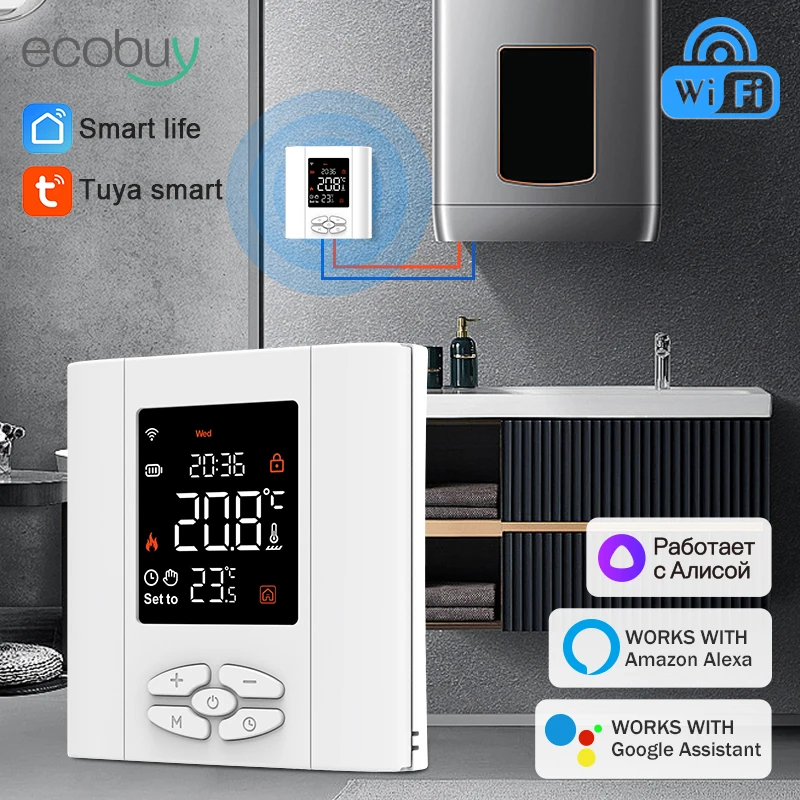 Termostato Tuya Smart Home WiFi /Zigbee, controlador de temperatura alimentado por batería para caldera de Gas, funciona con Alcie, Alexa y Google Home