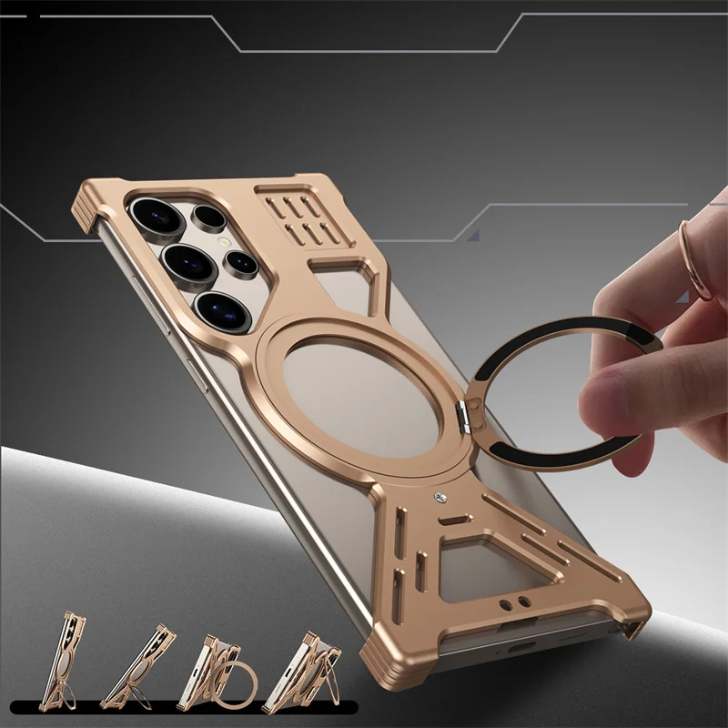For Samsung Galaxy S23 S24 S25 S26 Ultra Aluminum Alloy Magnetic 360° Bracket Phone Case Metal Heat Dissipation Shockproof Cover