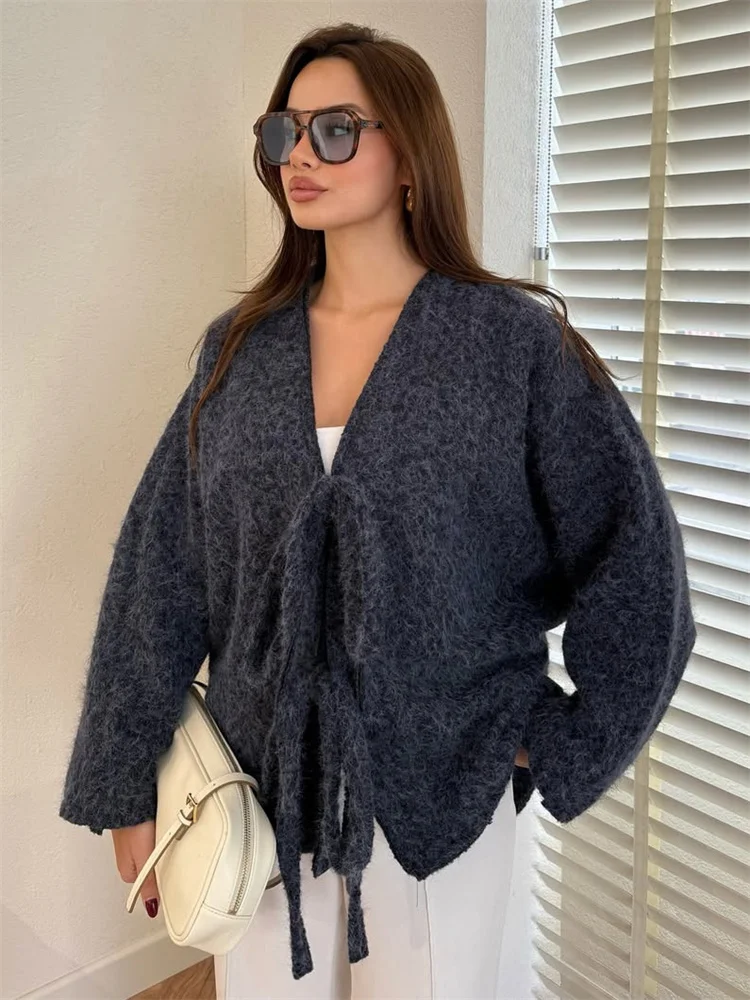 Tossy Casual Lace-Up V-Neck Coat Jackets Female Loose Long Sleeve Commute High Waist Autumn Outwear For Women Bandage Jackets