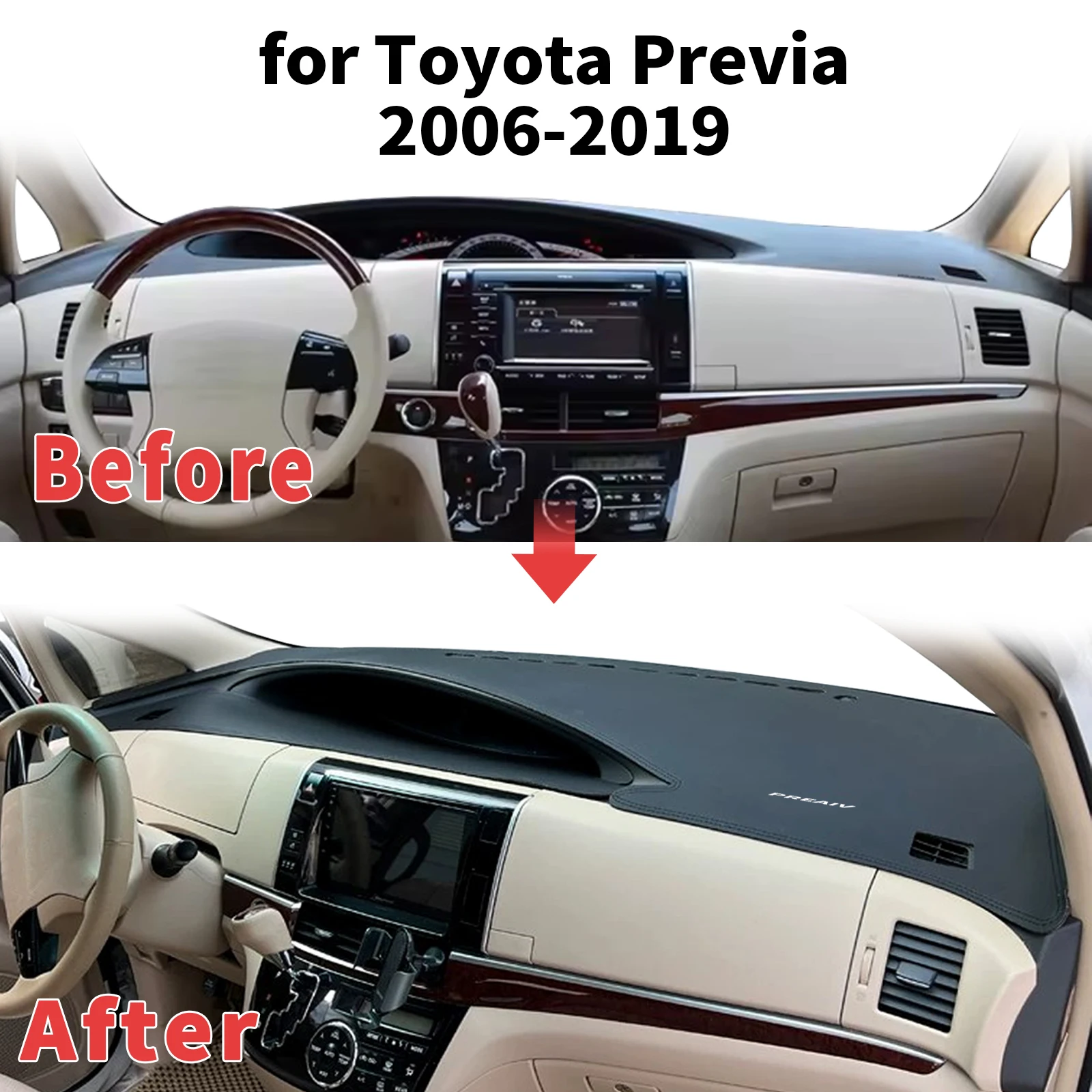 for Previa 2006 2007-2019 XR50 Dashboard Cover Sun Shade Protector Dashmat Anti-Glare UV Block Carpet Mat Automotive Dash Mat