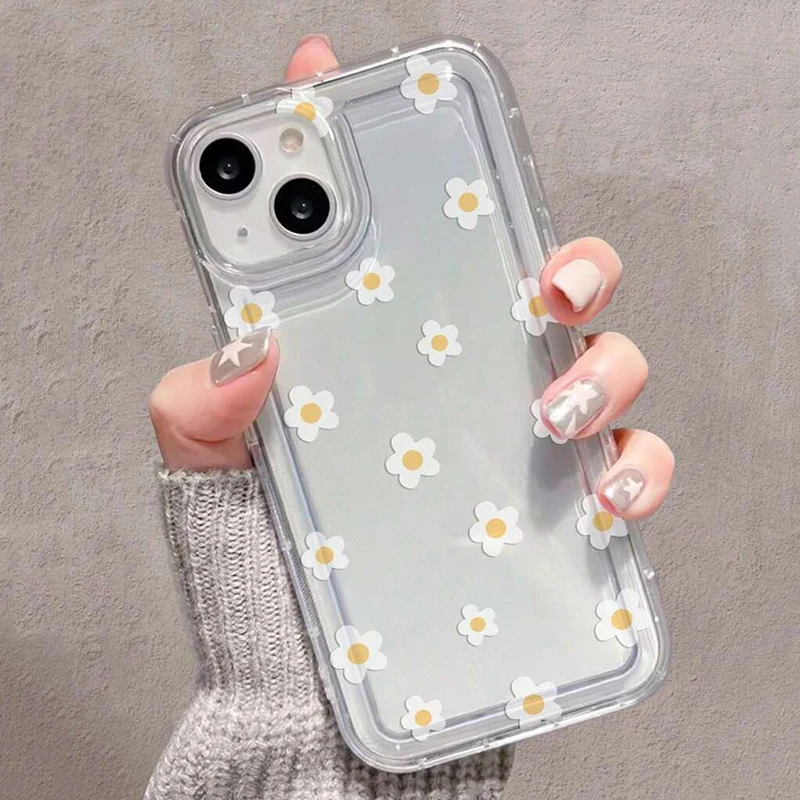 Summer Yellow And White Floral Fragments For IPhone 16 15 14 Plus 13 12 Pro Max Mini X XS XR 7 8 Plus SE2020 Cases Clear Cover