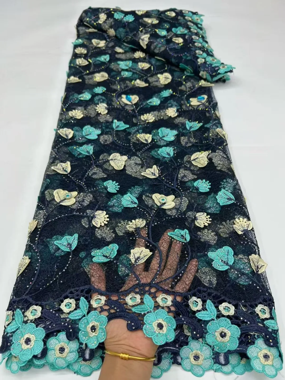 

Luxury 5Yards African Lace Fabric,High Quality 3D Flower Nigerian Embroidery French Tulle Mesh Net Lace For Party Dress