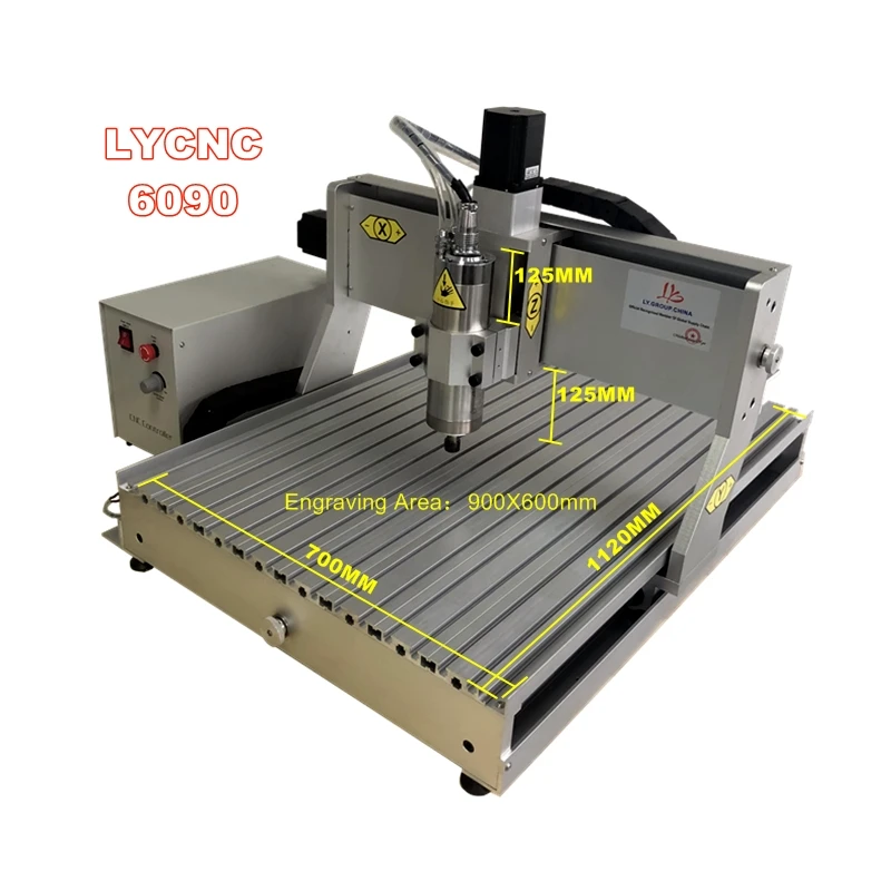 6090 4axis CNC Router Engraving Drilling Milling Machine 0.8 1.5 2.2KW Spindle With Water Tank Metal Wood Working