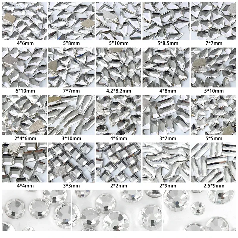 

100PCS Mix White Clear Series Nail Rhinestones Flatback Crystal Diamond Gems 3D Glitter Nail Art Decorations