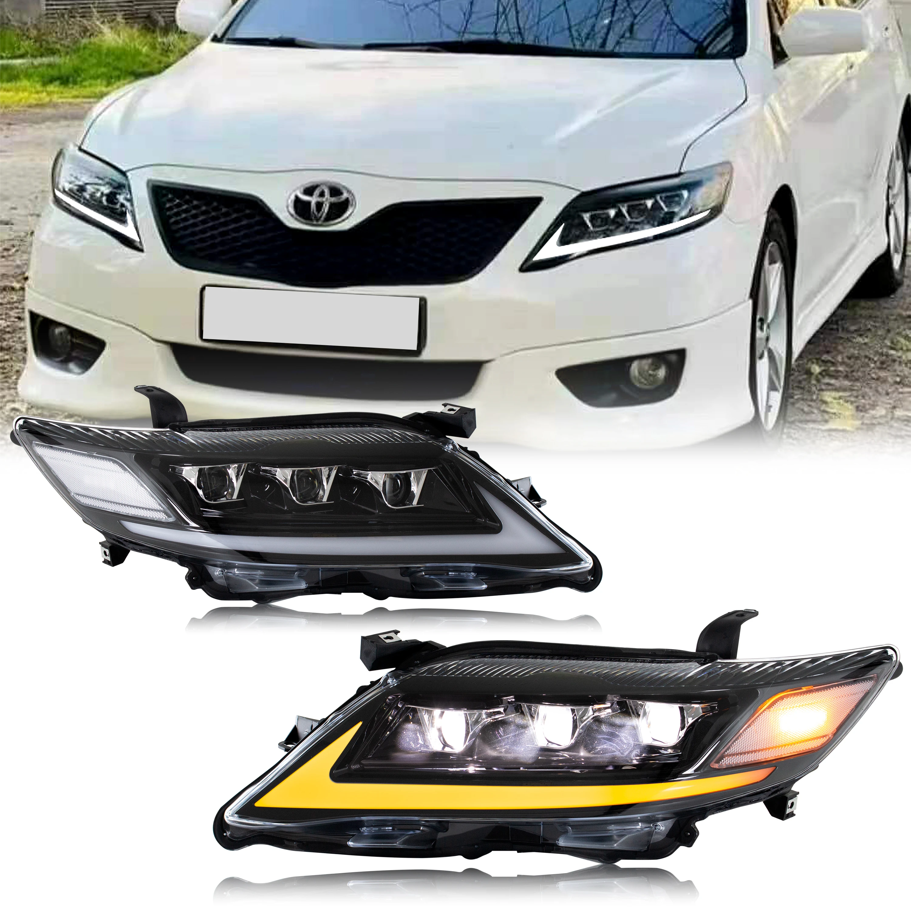 

LED Triple Beam Headlights for Toyota Camry 2010 2011 Start-up Animation Sequential Indicator Front Lamps