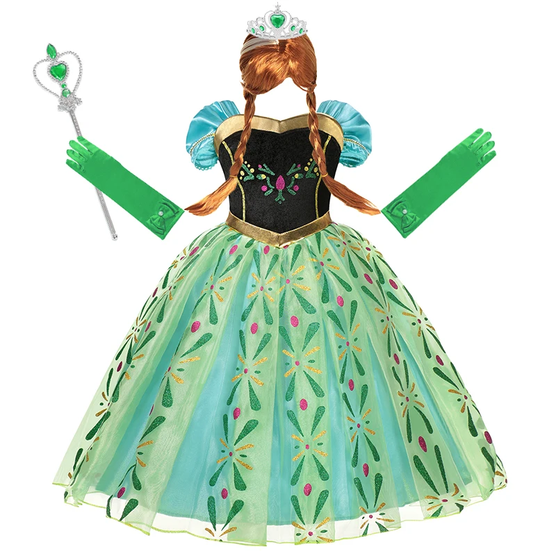 Anna Princess Dress for Children, Cosplay Costume for Girl, Roupas infantis, Puff Sleeves, Aniversário, Carnaval, Festa, Disfarce, Verão