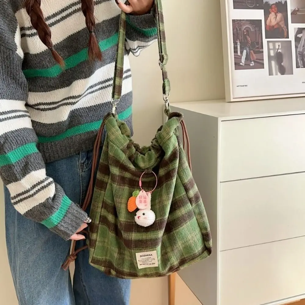 

Korean Style Checkered Drawstring Bag Aesthetic Large Capacity Plaid Drawstring Backpack Hiking Outdoor Y2k Schoolbag Girls