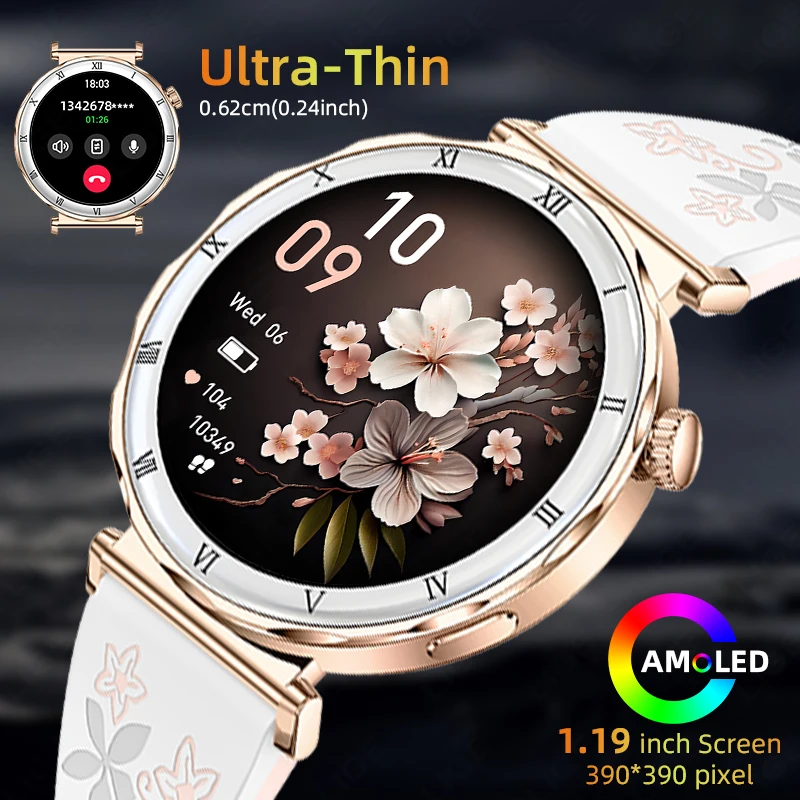 LIGE AMOLED HD عرض مراقب معدل ضربات القلب جهاز تعقب للياقة البدنية Smartwatch بلوتوث دعوة مقاوم للماء 1.19 "Ultra-Slim ساعة ذكية النساء