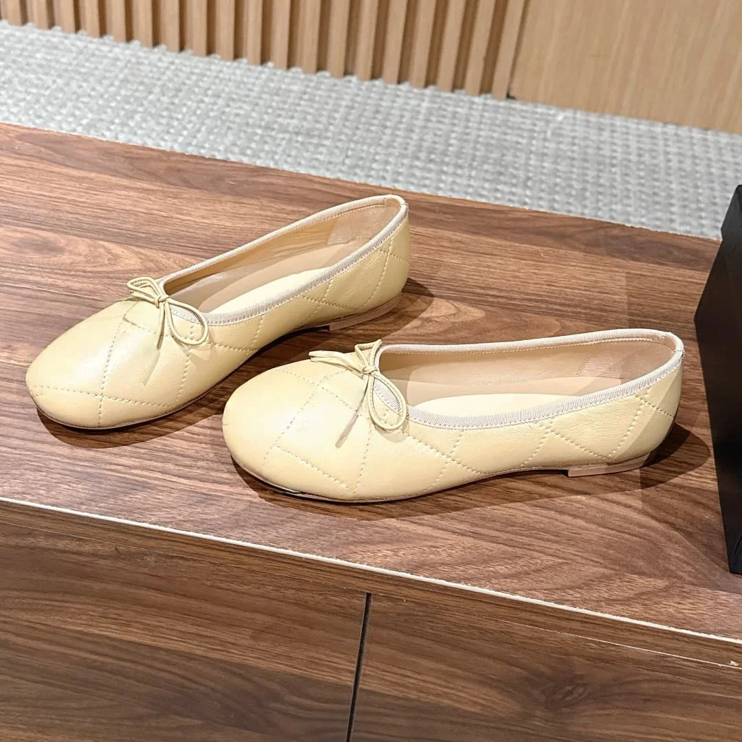 2026 Spring Women's Leather Flat Bow Ballet Flats - Women's Comfortable and Elegant Slender-Feet Single Shoes