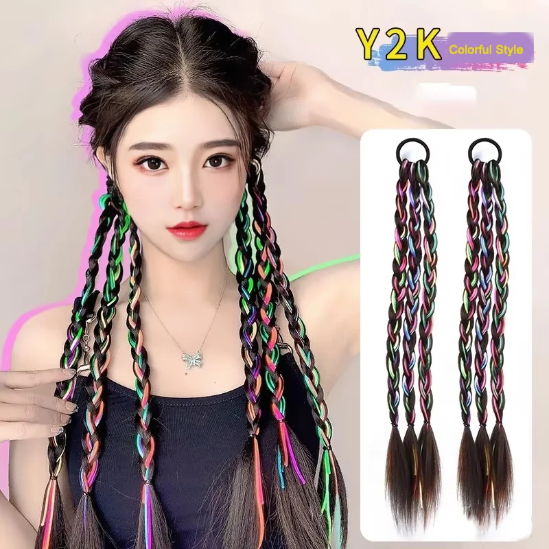 

Y2K Dazzle Colour Wigs Hair Ring Three Twisted Braids Women Boxing Braids Hair Rope Sweet Cool Girls Hair Rope Hair Accessories