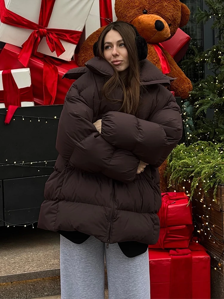 

Fashion Thicken Hooded Cotton Jacket For Women Oversize Long Sleeve Zipper Warm Coat Winter Female Street Loose Parkas Outerwear