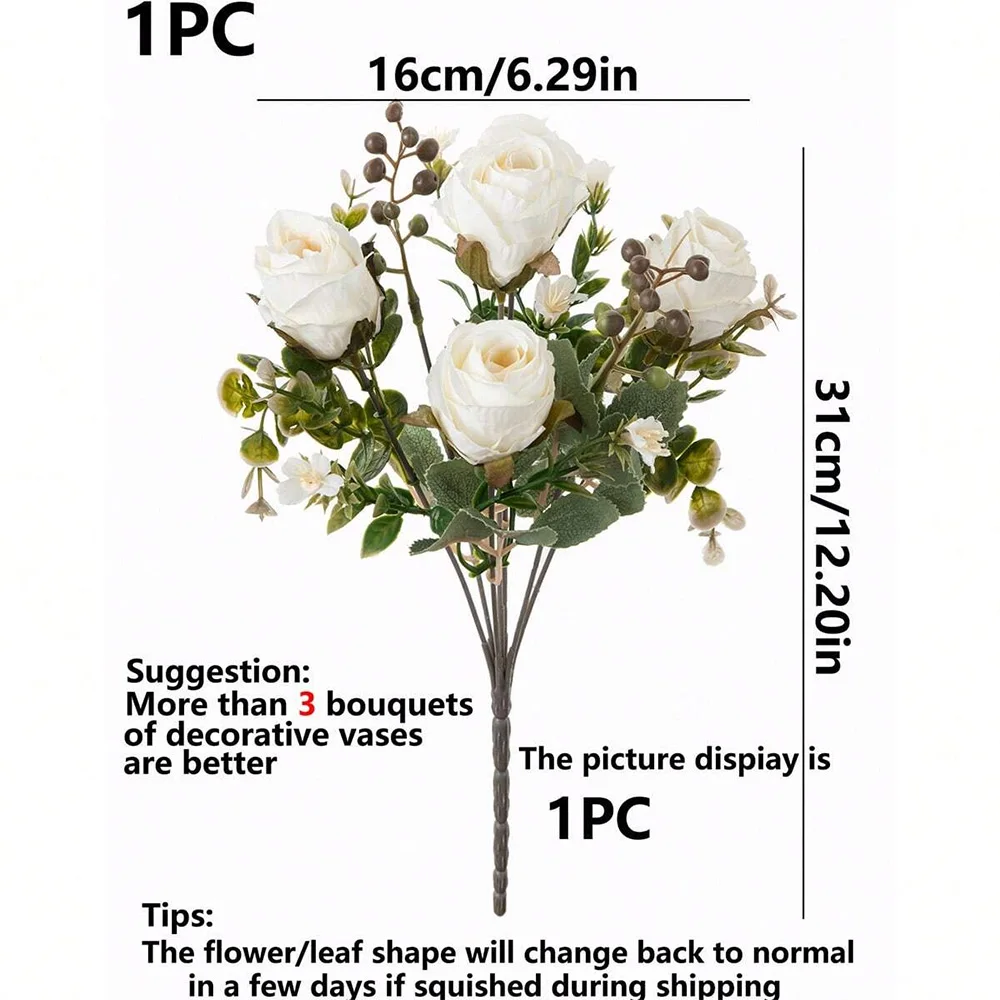 pc Plastic Artificial Flower Bouquet, Cottagecore Artificial Flower Bundle For Wedding Party And Home Decor