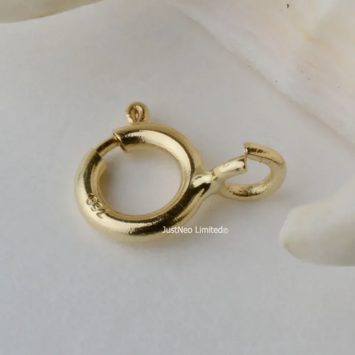 Solidna 18k Karat żółte złoto sprężyna pierścionek zapięcie 5mm Au750 18ct okrągła klamra na naszyjnik biżuteria ustalenia i komponenty