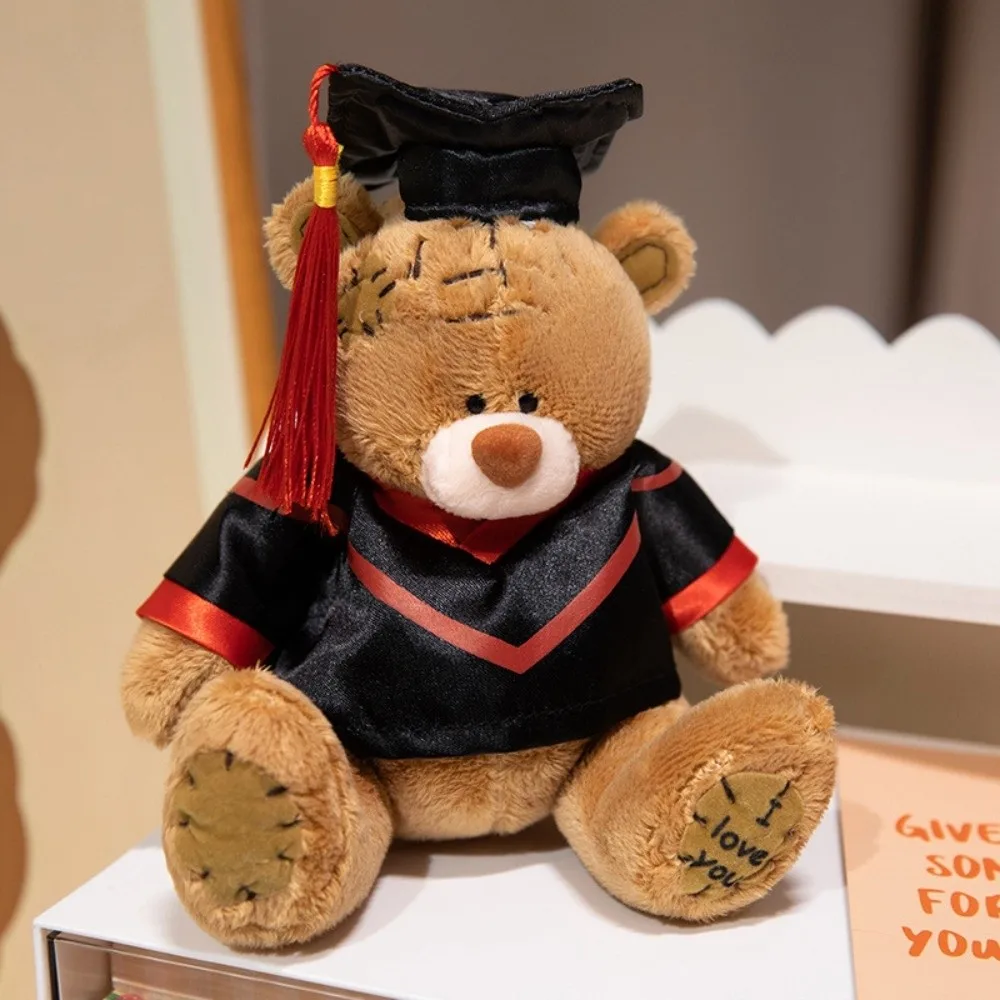 Lovely 15cm Patch Dressed Bear Graduation Gown Brown White Khaki Teddybear Bride Groom Wedding Dress Bear Gift To Friends