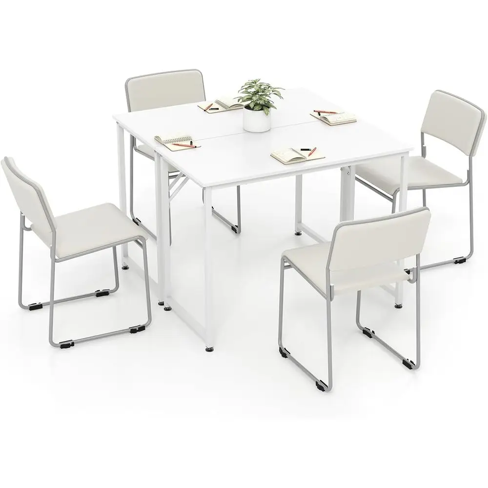 

Пара современных столов для семинаров с металлическими ножками, белые, идеально подходят для переговорных комнат и конференций в домашнем офисе