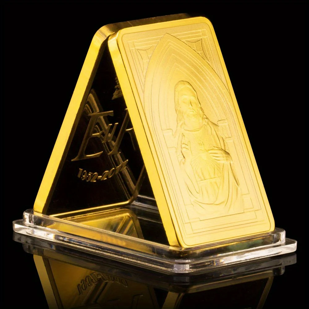 Jesus Bar Station of The Cross Passion Souvenir Comemmorative Coin Bust of Jesus Collectibles Golden Plated Christianity Coin