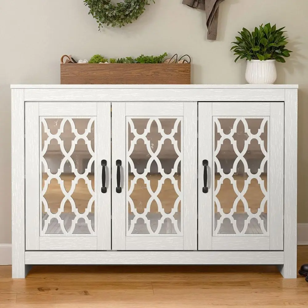 

4-уровневая регулируемая деревянная полка для обуви с акриловой зеркальной задней панелью, жемчужно-белая, в стиле рустик-гламур