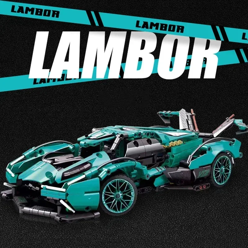 Técnico v12 super blocos de construção de carro modelo kits de carro brinquedos de construção desafiadores conjuntos de construção de carro de corrida, presentes de aniversário ideais 3 +