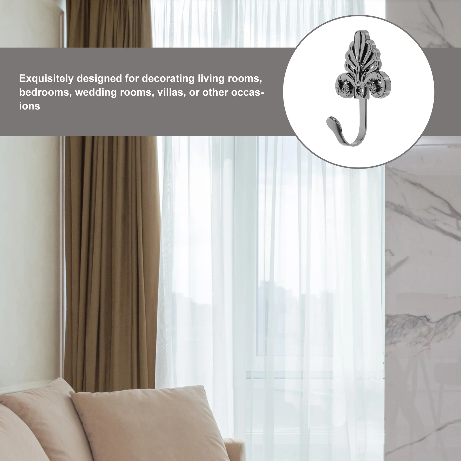 

Decorative Curtain Holdbacks Zinc Alloy Vintage Style Wall Mount Tiebacks for Window Drapes Towels Belts Hanging Household Hooks