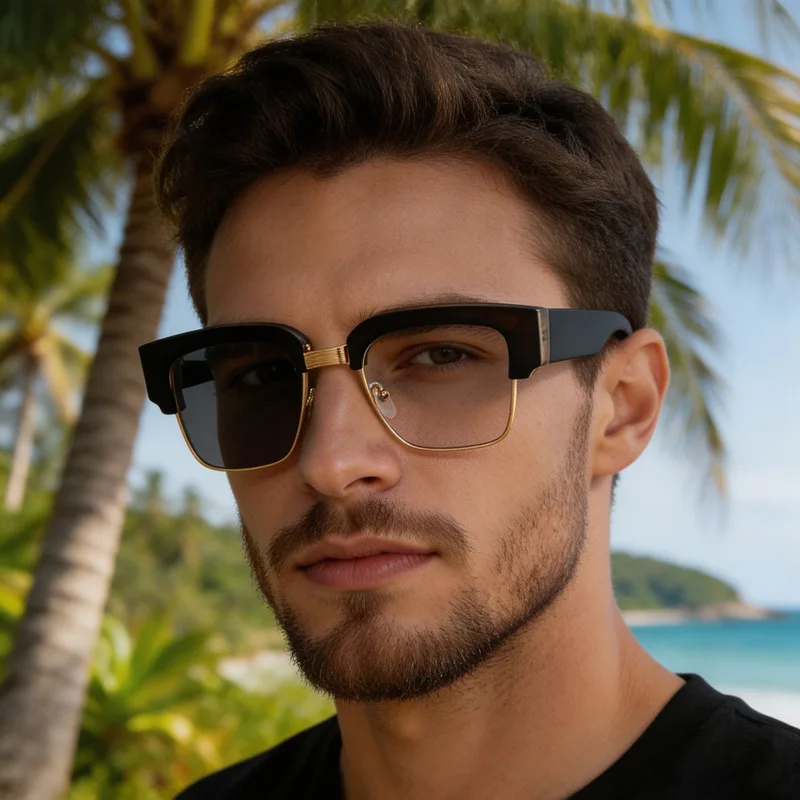2026 New half-frame photochromic sunglasses for men suitable for outdoor activities and driving offering sun protection