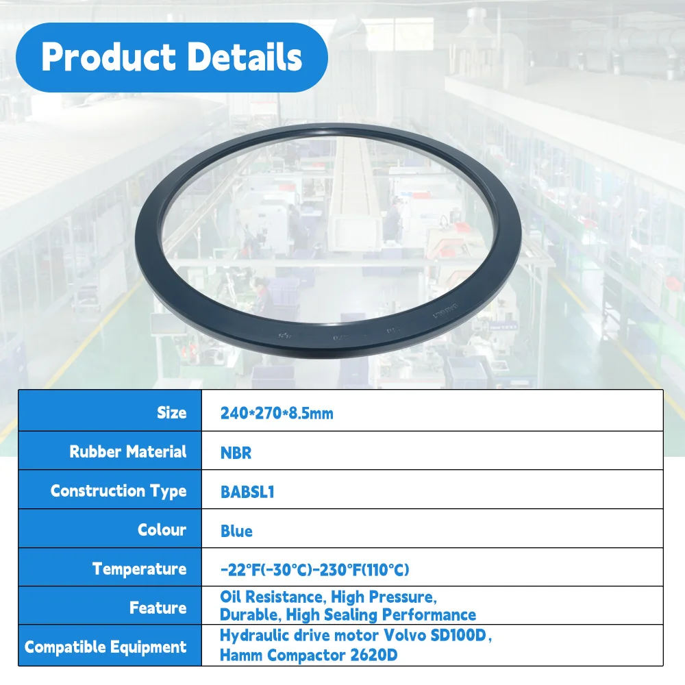 

Уплотнение высокого давления DMHUI NBR 240x270x8.5 мм, подходит для компактора Hamm 2620D, гидравлического приводного двигателя Volvo SD100D, в стиле BABSL1