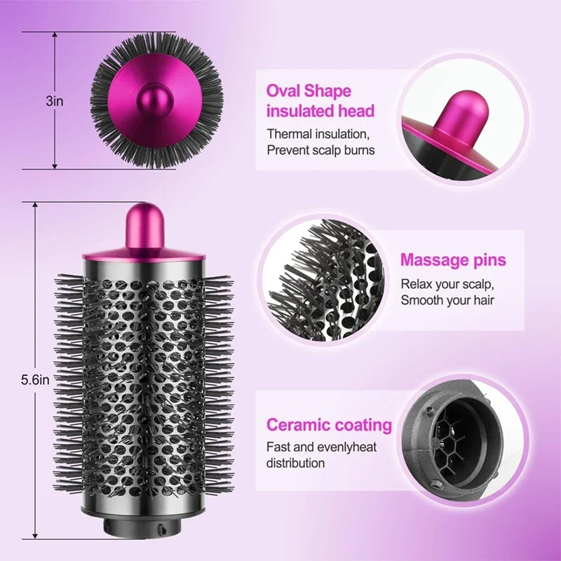 Cylinder Comb and Adapter for Dyson Airwrap Styler / Supersonic Hair Dryer Accessories,Curling Hair Tool,Rose Red & Gray