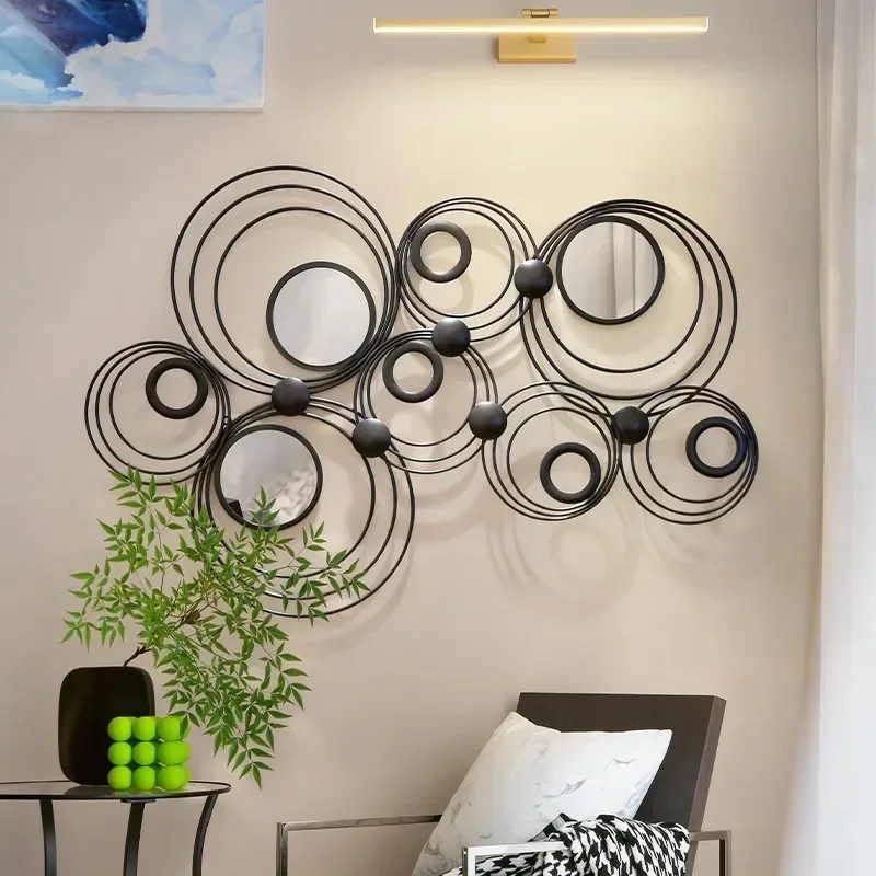 Simple Modern Creative Circle Wrought Iron Mirror Living Room Sofa Background Wall Decoration Bedroom Bedside Pendant