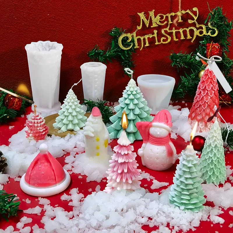 3D Christmas Tree Silicone Candle Molds Christmas DIY Handmade Aromatherapy Plaster Resin Crafts Cement Mold Holiday Party Gifts