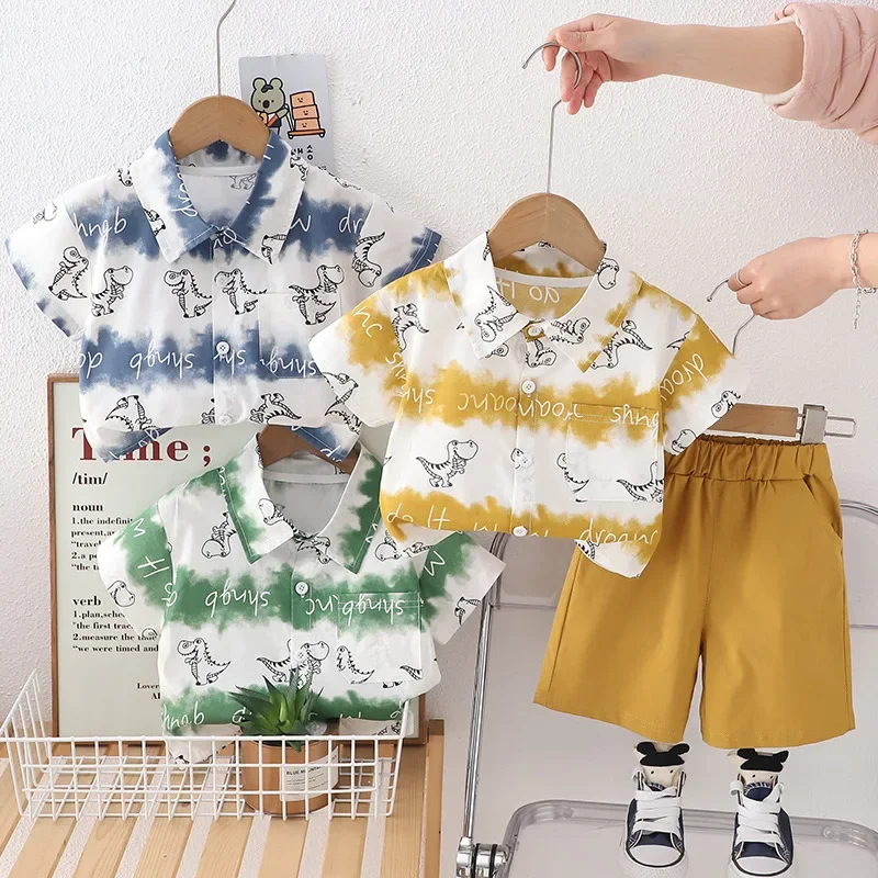 

New Summer Baby Clothes Set Children Boys Short Sleeved Suit Cartoon Shirt Shorts 2Pcs/Sets Kids Clothing Infant Casual Costume