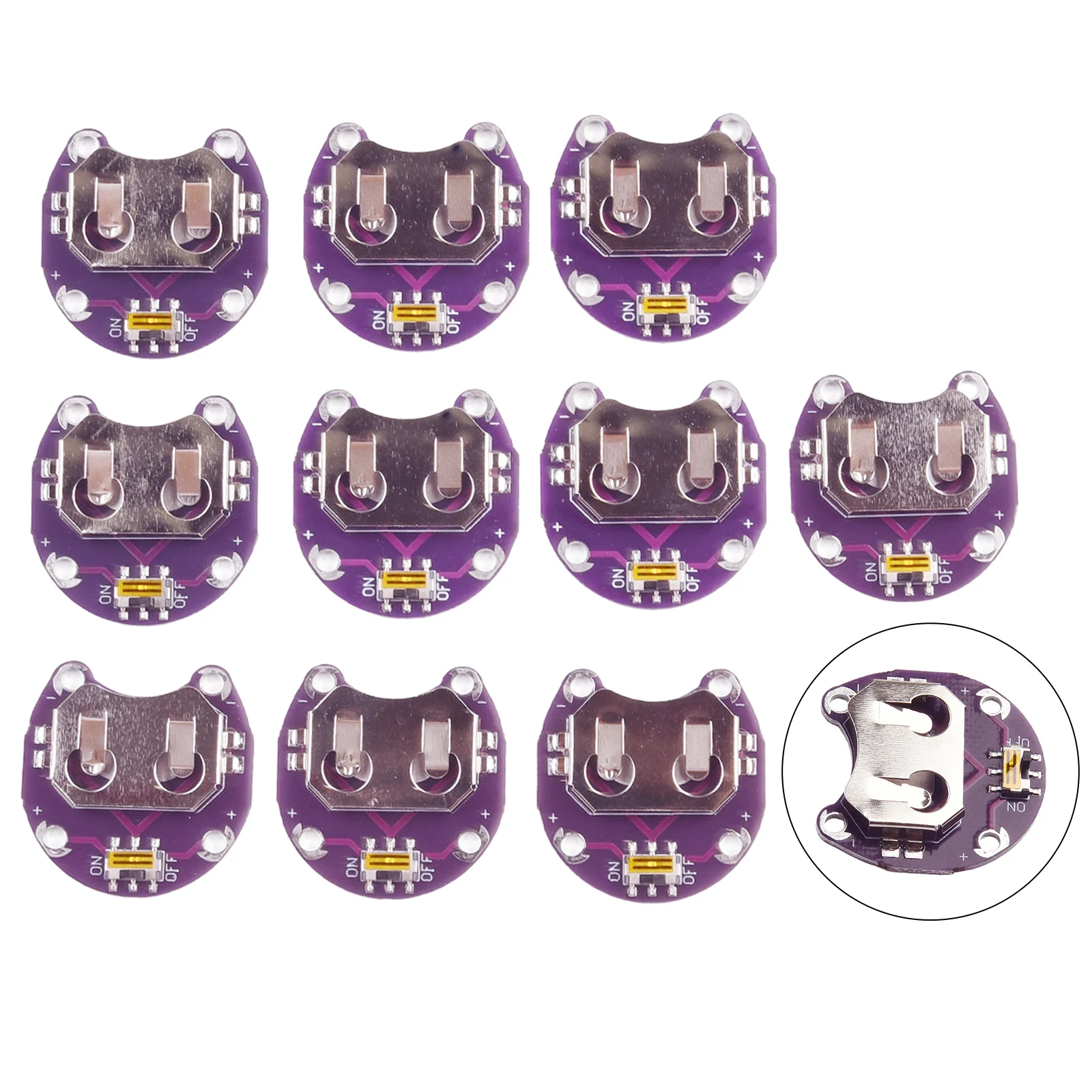 For CR2032 Battery Holder Slide Switch 10PCS 4 Connection Points Cell Battery Holder Module High Steel Part  For