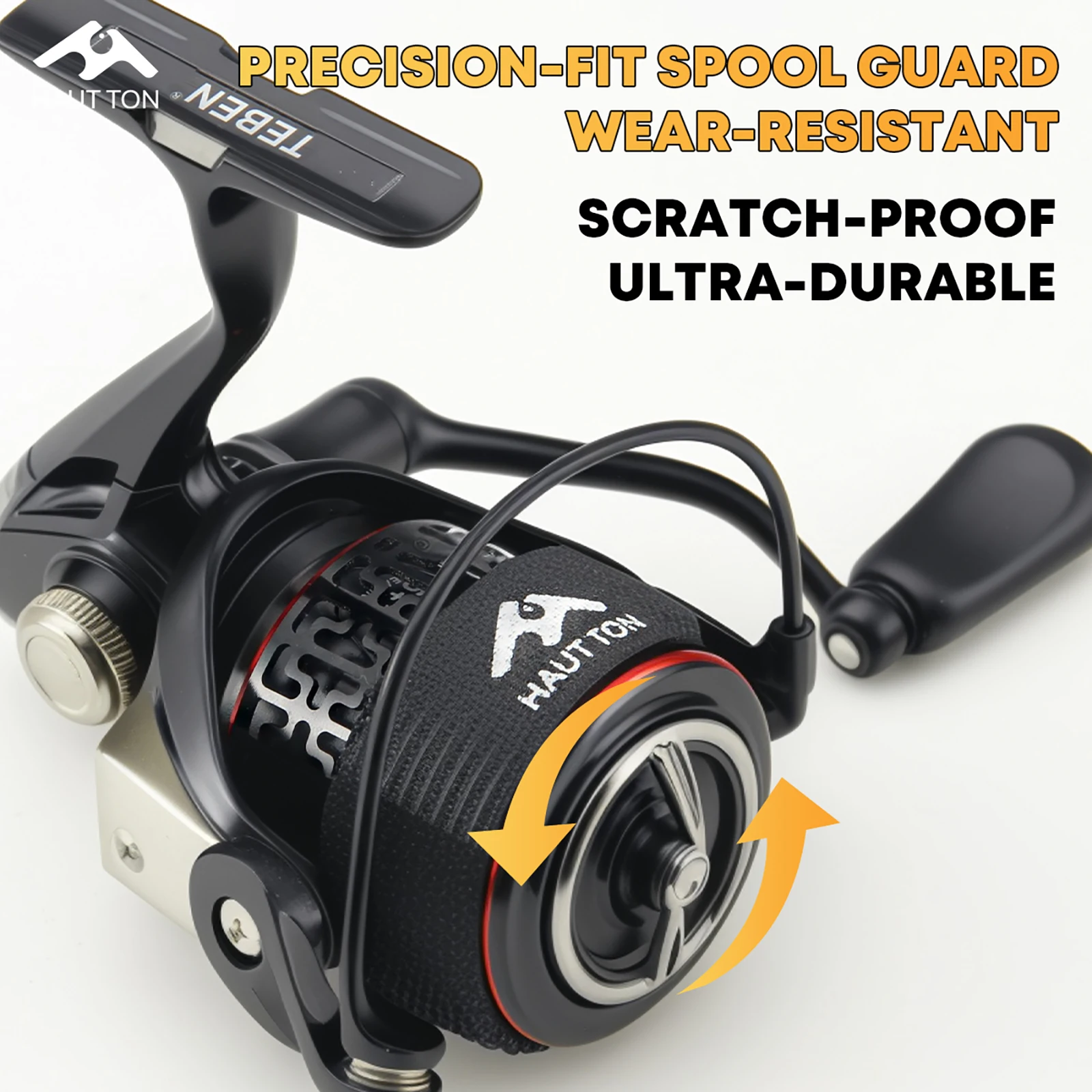 HAUT TON 4pcs Reel Spool Protective Tape&Fishing Rod Strap, Black&Orange Prevents Line Tangling&Spool Abrasion Fishing Accessory view 2
