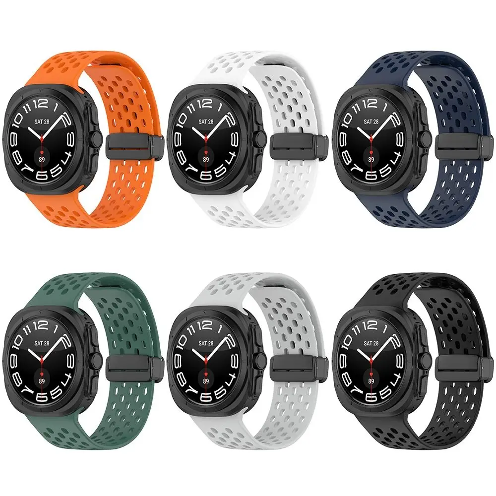 Magnetic Foldable Buckle Silicone Watch Strap Replacement Smart Watch Bracelet Breathable for Samsung Galaxy Watch Ultra 47mm