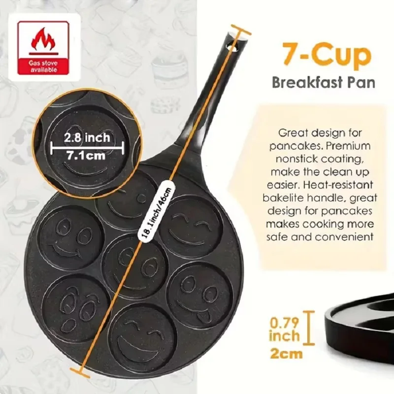 Aluminum Alloy Smiley FaceWafflePan 7 Cup Non-stick Mini Pancake Maker Crepe Frying Griddle Cooker Kitchenware Pancake Pan