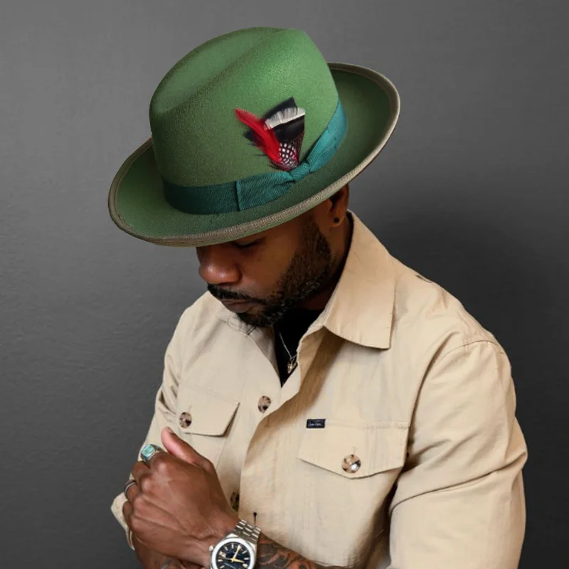 Sombrero Retro verde de primavera para hombre, sombrero Unisex con lazo para hombre, ala curva para mujer, sombrero para el sol, sombrero de paja, sombrero de playa, sombrero para hombre