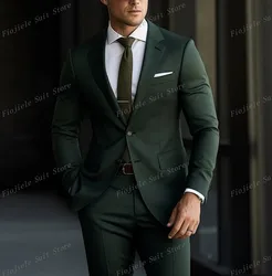 Dark Green Groom Groomsman Wedding Party Prom Men Formal Occasion Tuxedos Male Business Suit 2 Piece Set Blazer Pants